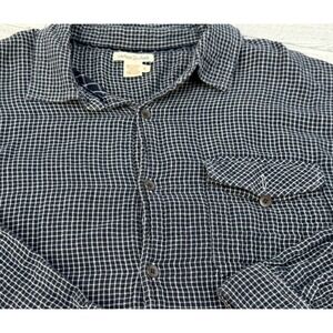 Carbon 2 Cobalt Button Up Shirt Navy Blue White Check Double Cloth Cotton LARGE